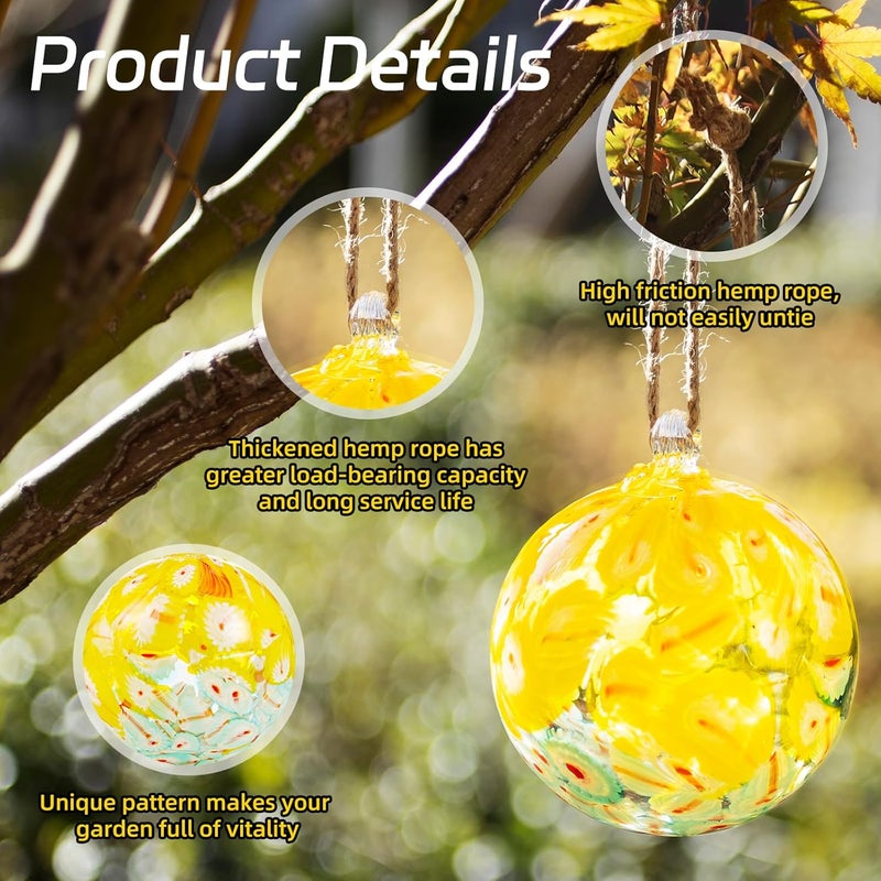 VOREEN 4" Hanging Glass Garden Gazing Ball Hand Blown Glass Witch Ball Christmas Ornament Friendship Balls for Outdoor Garden Patio Window Home Décor, Gift for Mom Wife Friend, Peacock Pattern - Image 3